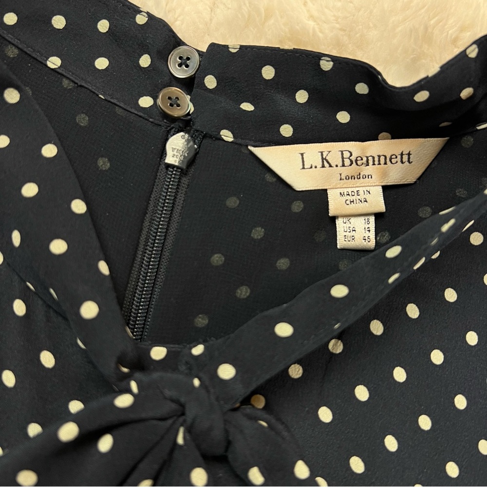 LK BENNETT navy white polka dot silk Mortimer dress in Sloane Blue - Picture 9 of 10